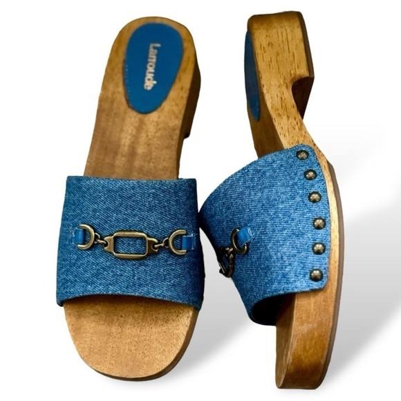 Larroude Zuzi Slip On Studded Embellished Platform Denim Sandals Clogs Size 8 - Picture 5 of 7